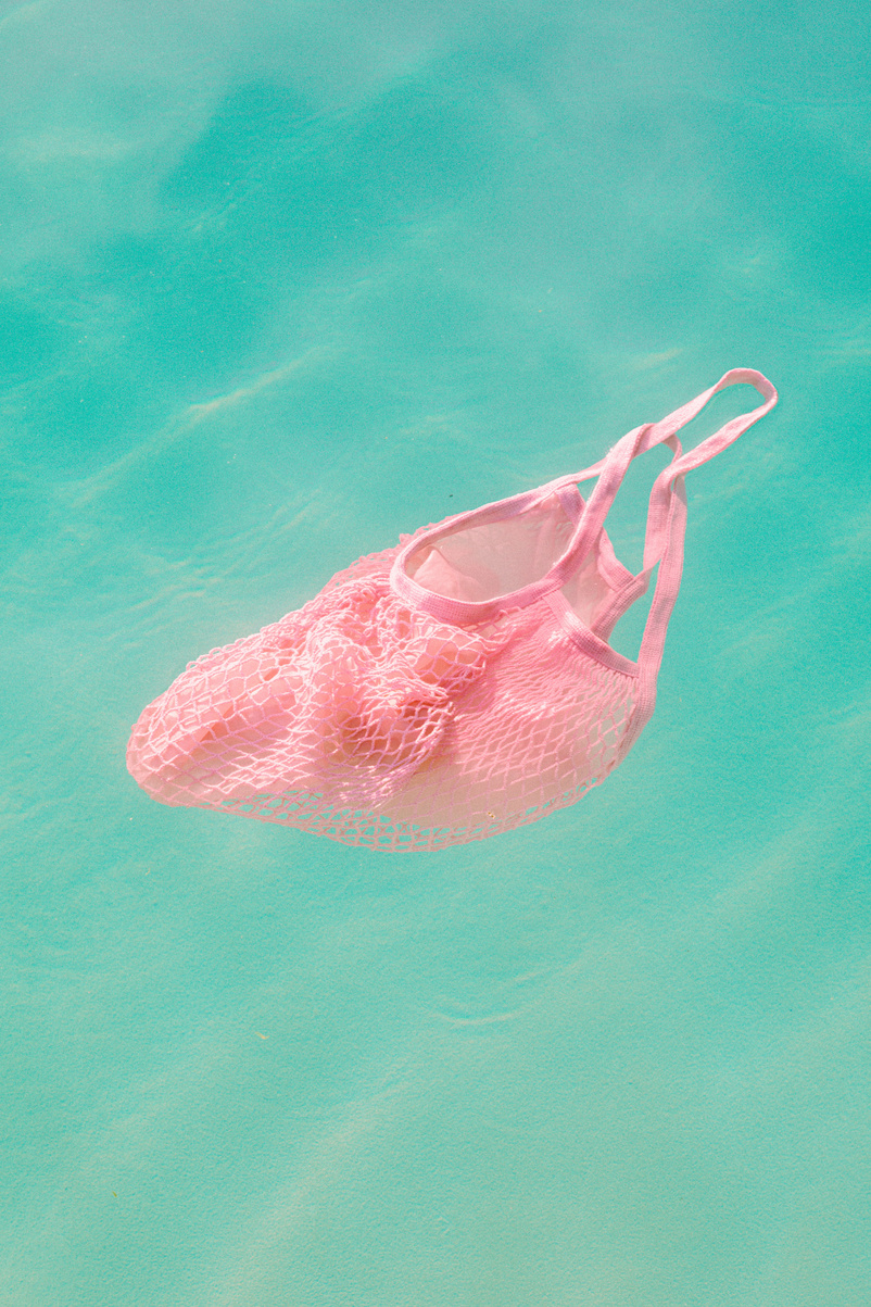Cotton Mesh Bag Floating in Pool